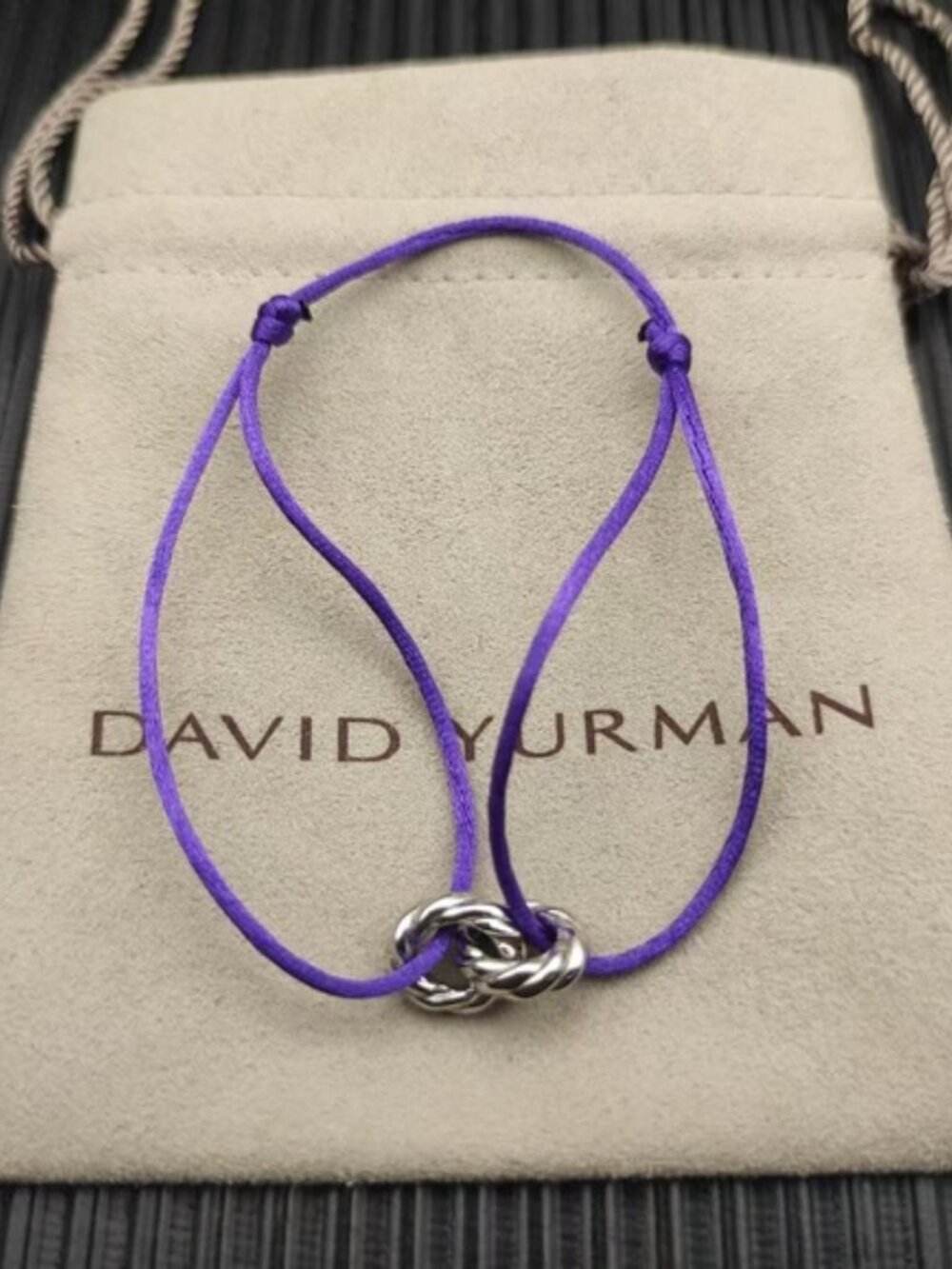 David Yurman Purple Double Ring Silver Nylon Rope Bracelet